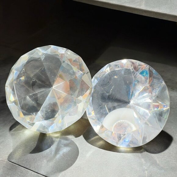 Clear Crystal Glass Diamond Shape Sculpture Paperweight Set2 Made In Germany VTG - Picture 2 of 13